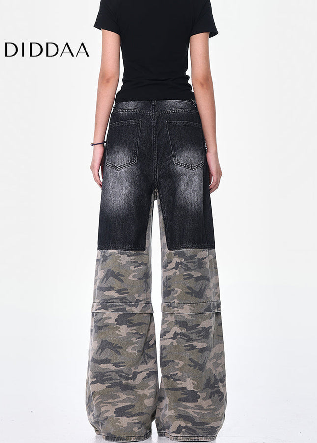 Camouflage High-Waisted Loose Cargo Jeans for Women - Women’s Jeans