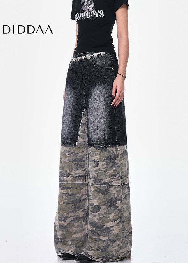 Camouflage High-Waisted Loose Cargo Jeans for Women - Women’s Jeans