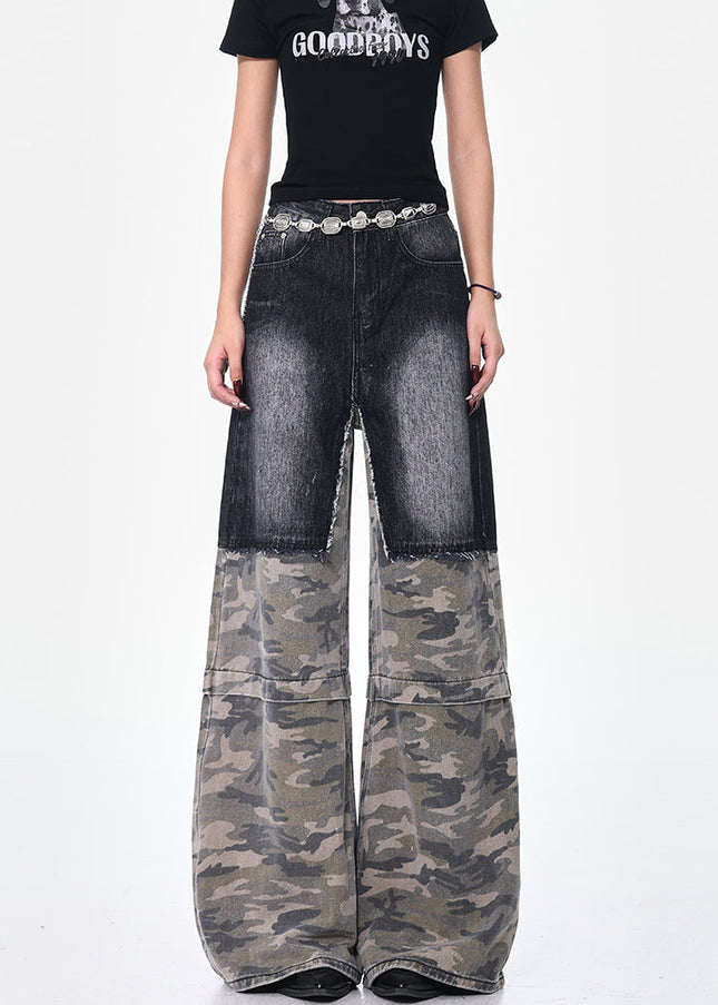 Camouflage High-Waisted Loose Cargo Jeans for Women - Women’s Jeans