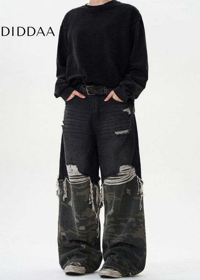 Camouflage Loose Fit Stitching Jeans for Men and Women - Men’s Jeans