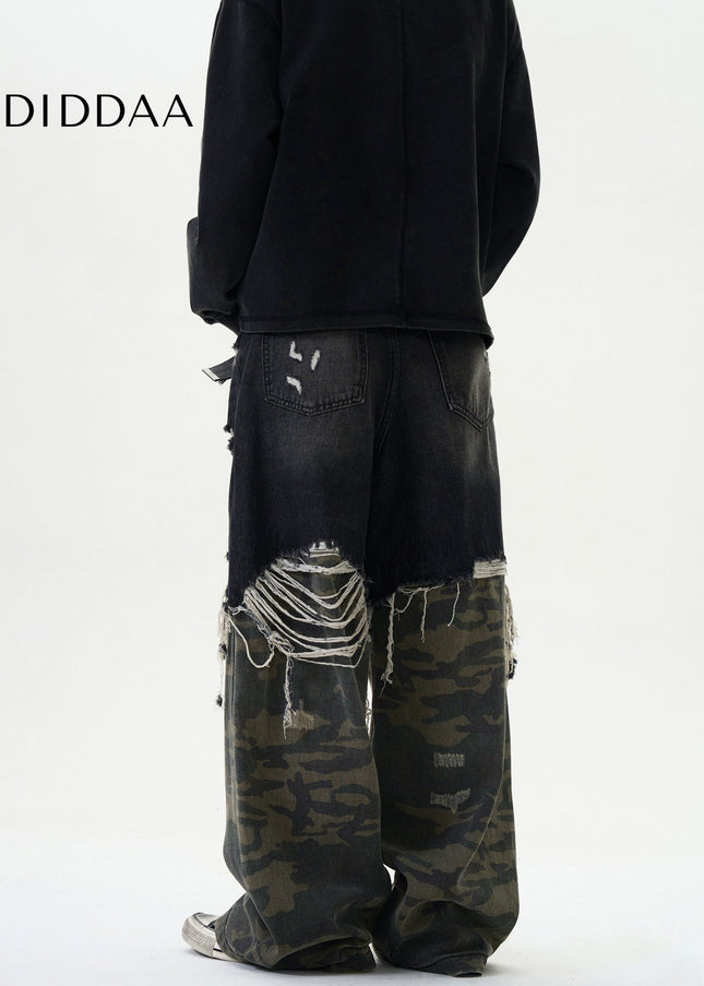 Camouflage Loose Fit Stitching Jeans for Men and Women - Men’s Jeans