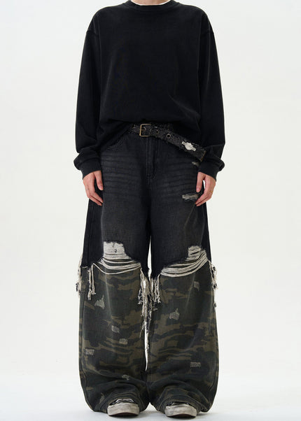 Camouflage Loose Fit Stitching Jeans for Men and Women - Men’s Jeans