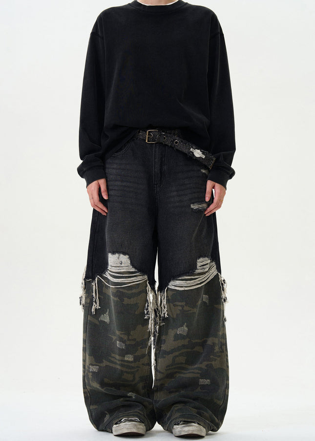 Camouflage Loose Fit Stitching Jeans for Men and Women - Men’s Jeans