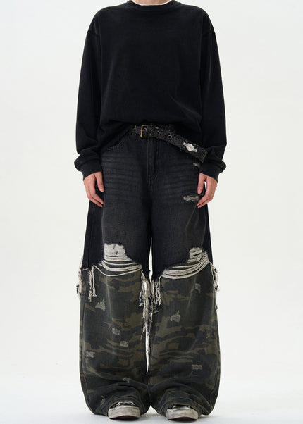 Camouflage Loose Fit Stitching Jeans for Men and Women - Men’s Jeans