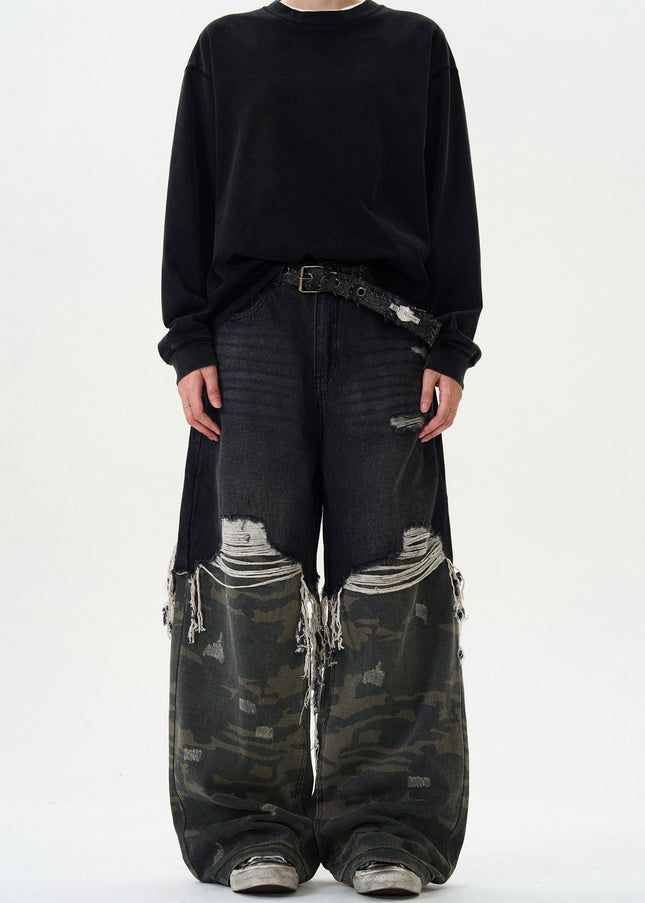 Camouflage Loose Fit Stitching Jeans for Men and Women - Men’s Jeans