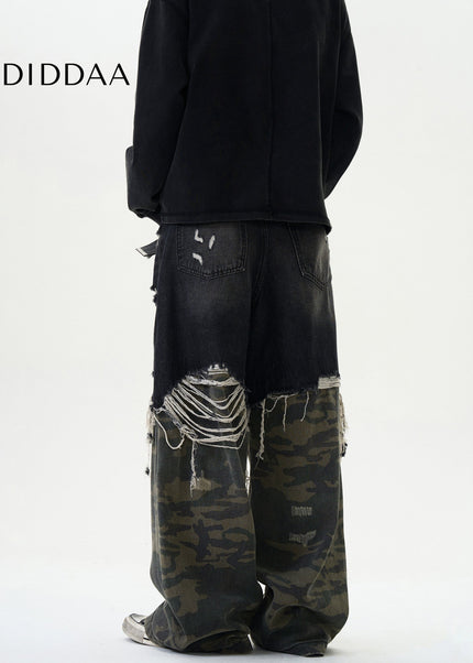 Camouflage Loose Fit Stitching Jeans for Men and Women - Men’s Jeans