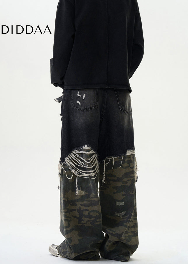 Camouflage Loose Fit Stitching Jeans for Men and Women - Men’s Jeans