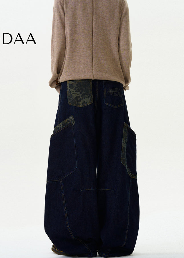 Camouflage Loose Fit Wide Leg Jeans for Men and Women - S / Dark Blue - Men’s Jeans