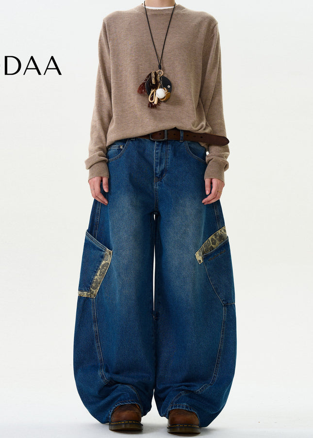 Camouflage Loose Fit Wide Leg Jeans for Men and Women - S / Light Blue - Men’s Jeans