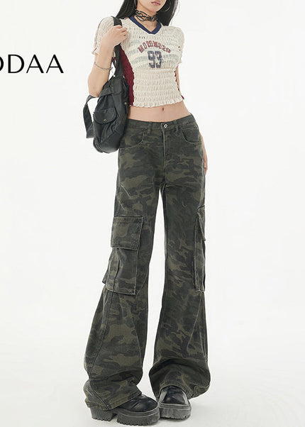 Camouflage Multi-Pocket Flared Jeans for Women - XS / Camouflage - Women’s Jeans