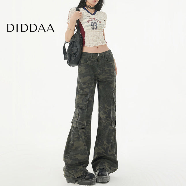 Camouflage Multi-Pocket Flared Jeans for Women - XS / Camouflage - Women’s Jeans