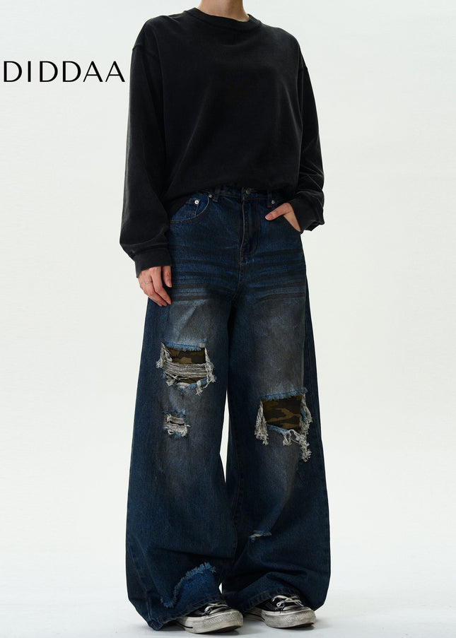 Camouflage Ripped Patch Jeans for Men and Women - Men’s Jeans