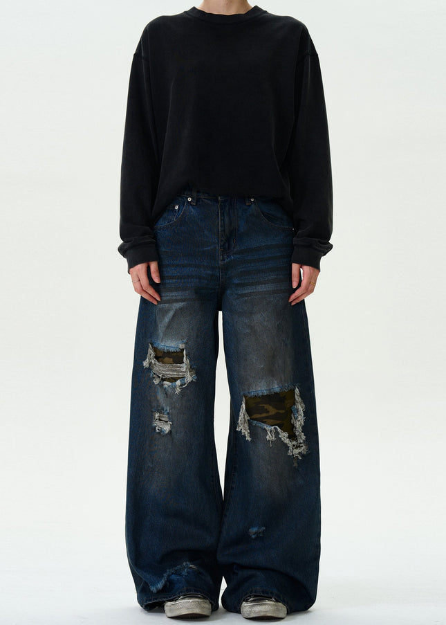 Camouflage Ripped Patch Jeans for Men and Women - Men’s Jeans