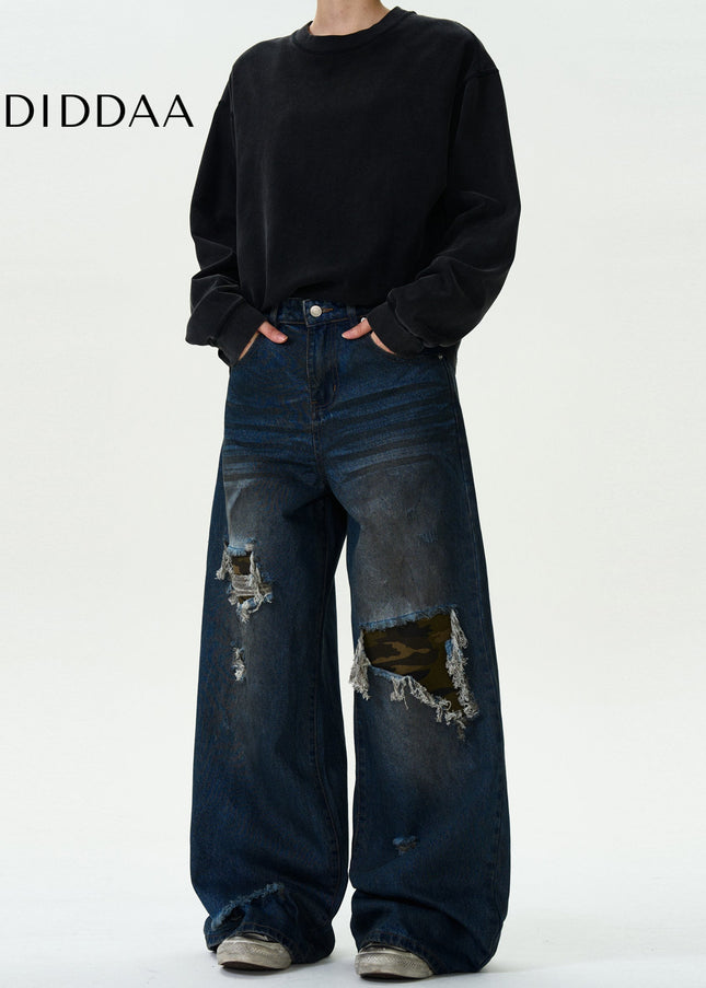 Camouflage Ripped Patch Jeans for Men and Women - Men’s Jeans