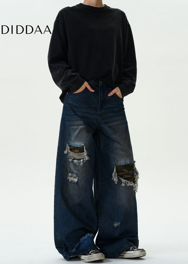 Camouflage Ripped Patch Jeans for Men and Women - Men’s Jeans