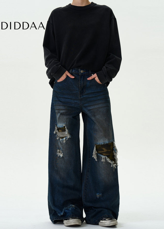 Camouflage Ripped Patch Jeans for Men and Women - Men’s Jeans