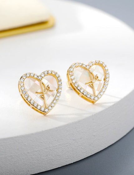 Canelle Earrings | Gold Hollow Heart Zirconia Stud Earrings - Gold - Earrings