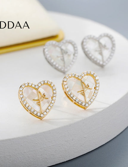 Canelle Earrings | Gold Hollow Heart Zirconia Stud Earrings - Silver - Earrings