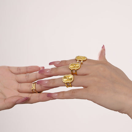 Mystery ins stainless steel batch flower micro inlay zircon ring opening adjustable super flash aura ring jewelry women