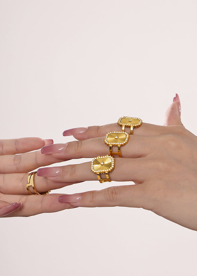 Mystery ins stainless steel batch flower micro inlay zircon ring opening adjustable super flash aura ring jewelry women