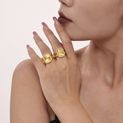 Mystery ins stainless steel batch flower micro inlay zircon ring opening adjustable super flash aura ring jewelry women