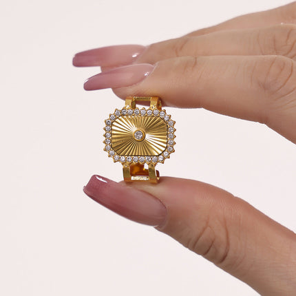 Mystery ins stainless steel batch flower micro inlay zircon ring opening adjustable super flash aura ring jewelry women