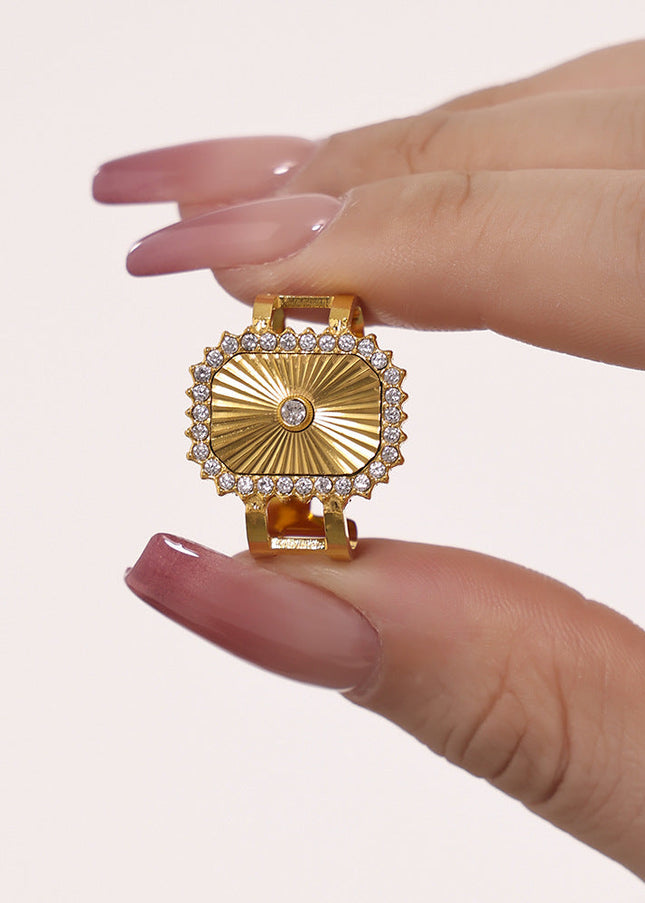 Mystery ins stainless steel batch flower micro inlay zircon ring opening adjustable super flash aura ring jewelry women