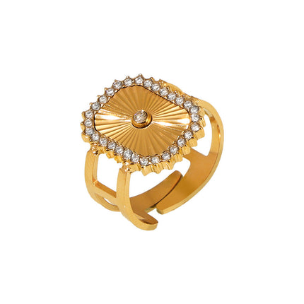 Mystery ins stainless steel batch flower micro inlay zircon ring opening adjustable super flash aura ring jewelry women