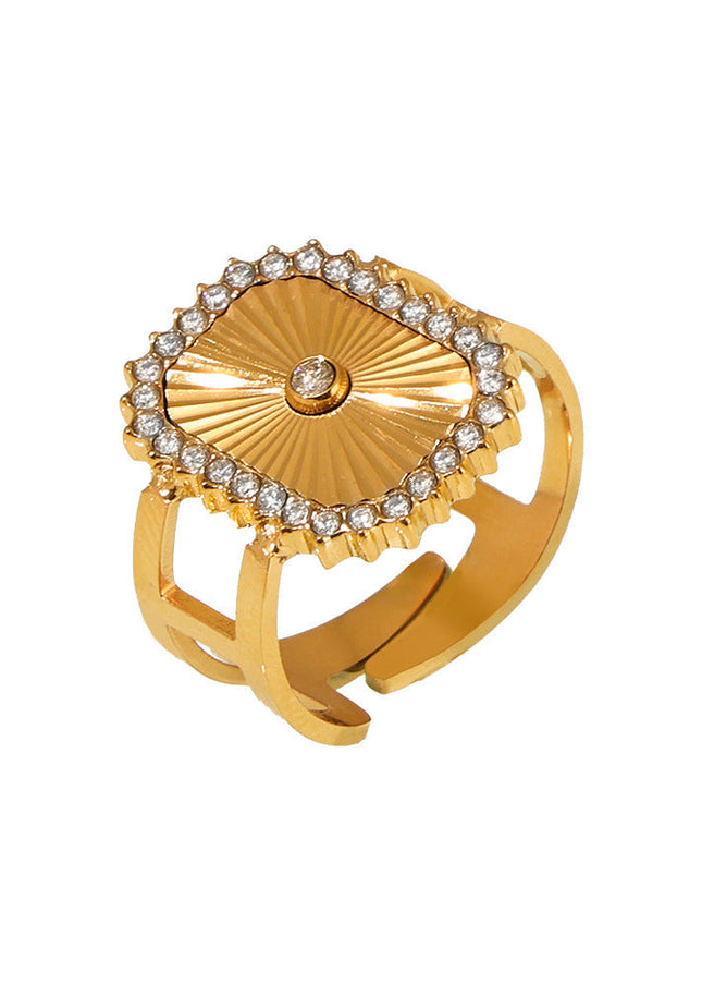 Mystery ins stainless steel batch flower micro inlay zircon ring opening adjustable super flash aura ring jewelry women