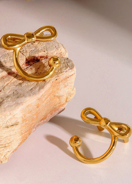 Jieding cross-border European and American stainless steel bow stud earrings high-end niche earrings jewelry 18k gold titanium steel earrings