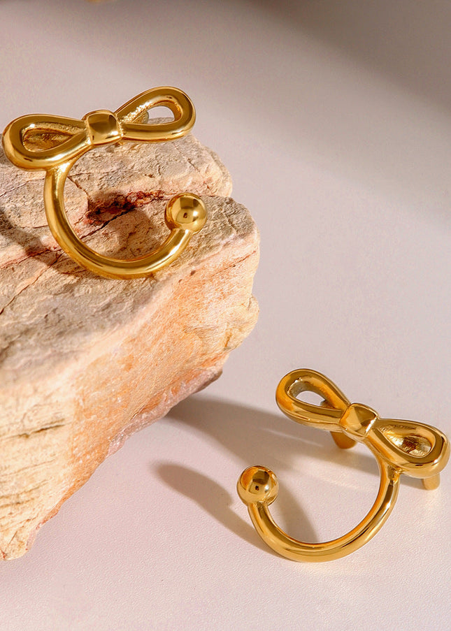 Jieding cross-border European and American stainless steel bow stud earrings high-end niche earrings jewelry 18k gold titanium steel earrings