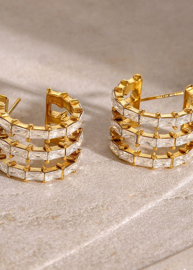 Jieding European and American stainless steel zircon earrings high-end ins cross-border jewelry titanium steel C-shaped earrings do not fade stud earrings