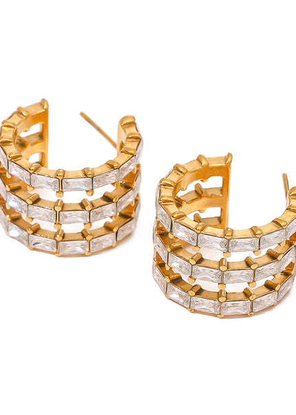 Jieding European and American stainless steel zircon earrings high-end ins cross-border jewelry titanium steel C-shaped earrings do not fade stud earrings
