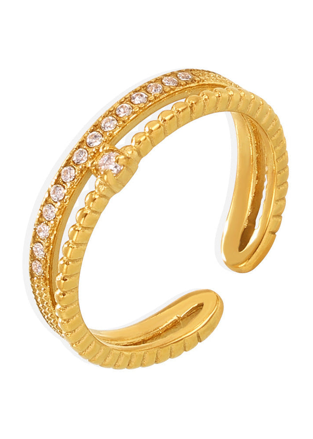 Niche ins-style ring with double cast opening 3A super flash zircon ring titanium steel plated 18k gold adjustable ring