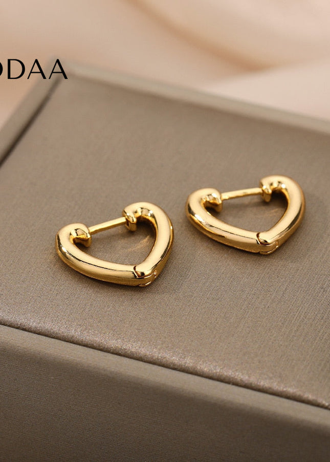Catalina Earrings | Gold Cute Hollow Love Heart Hoop Earrings - Earrings