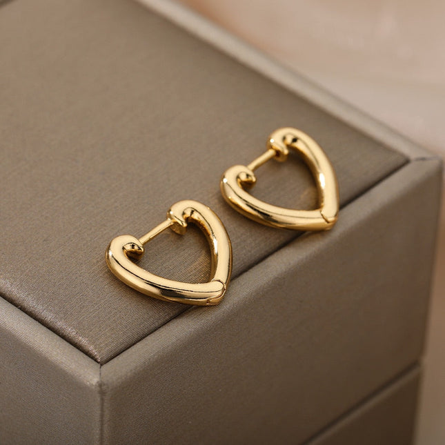 Catalina Earrings | Gold Cute Hollow Love Heart Hoop Earrings - Gold - Earrings