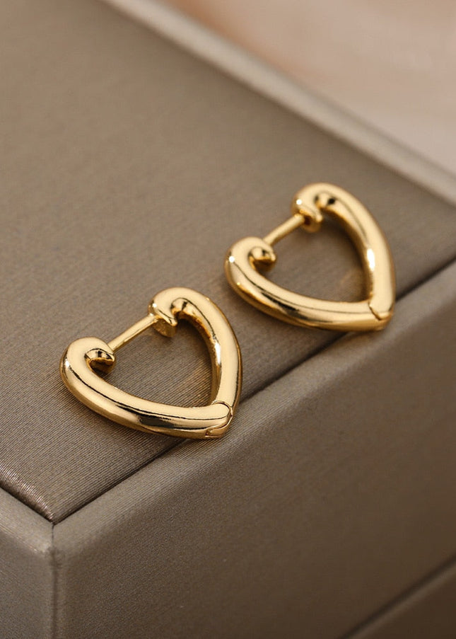 Catalina Earrings | Gold Cute Hollow Love Heart Hoop Earrings - Gold - Earrings