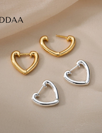 Catalina Earrings | Gold Cute Hollow Love Heart Hoop Earrings - Silver - Earrings