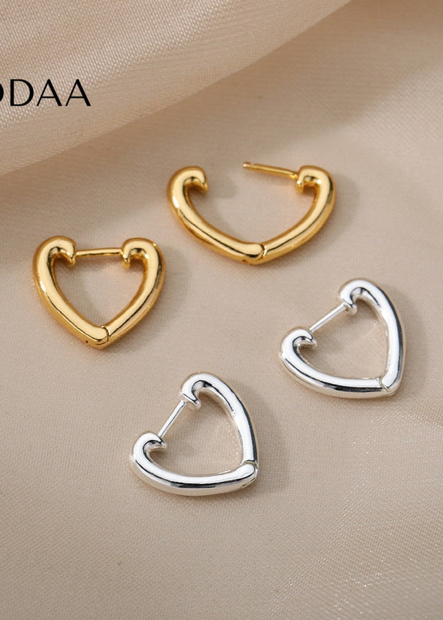 Catalina Earrings | Gold Cute Hollow Love Heart Hoop Earrings - Silver - Earrings