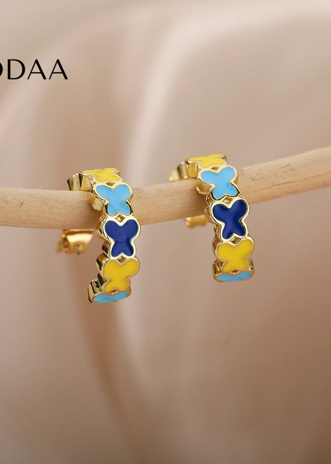 Cedar Earrings | Gold Colorful Simple Stud Earrings - Gold - Earrings