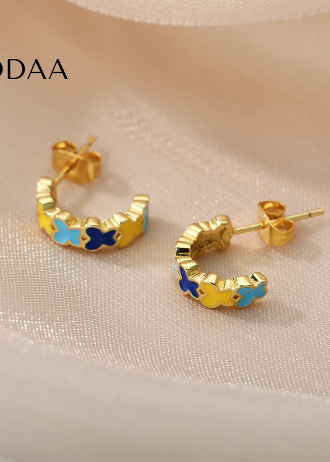 Cedar Earrings | Gold Colorful Simple Stud Earrings - Gold - Earrings