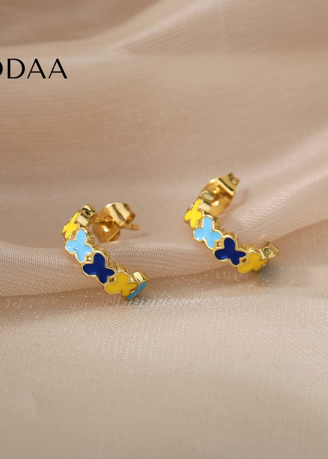 Cedar Earrings | Gold Colorful Simple Stud Earrings - Gold - Earrings