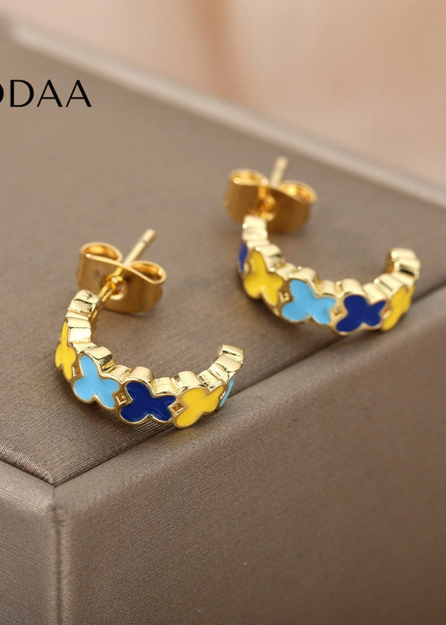 Cedar Earrings | Gold Colorful Simple Stud Earrings - Gold - Earrings