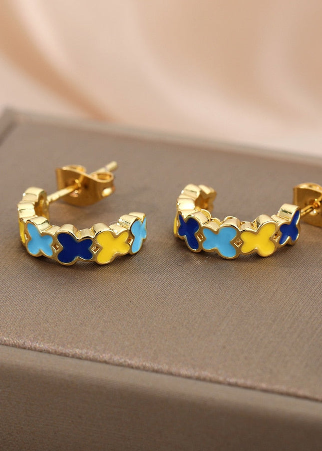 Cedar Earrings | Gold Colorful Simple Stud Earrings - Gold - Earrings