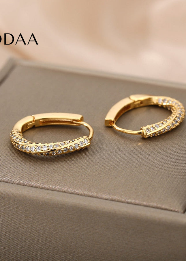 Celeste Earrings | Gold Silver Zirconia Cute Hoop Earrings - Earrings