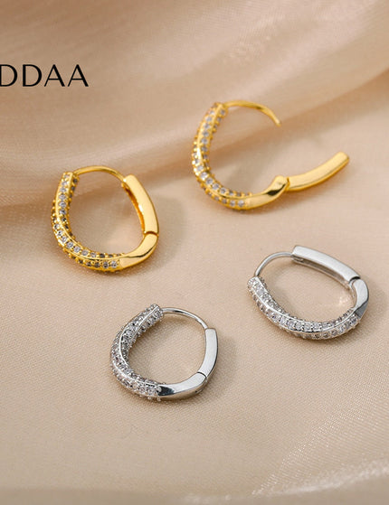 Celeste Earrings | Gold Silver Zirconia Cute Hoop Earrings - Silver - Earrings
