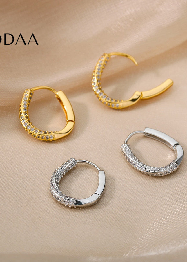 Celeste Earrings | Gold Silver Zirconia Cute Hoop Earrings - Silver - Earrings