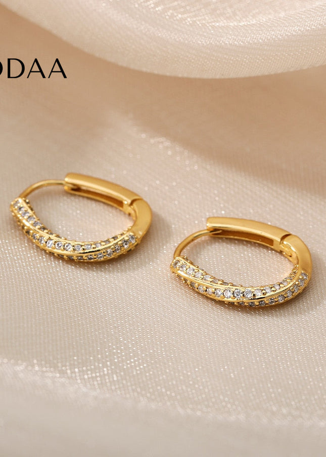 Celeste Earrings | Gold Silver Zirconia Cute Hoop Earrings - Earrings