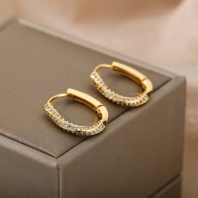 Celeste Earrings | Gold Silver Zirconia Cute Hoop Earrings - Gold - Earrings