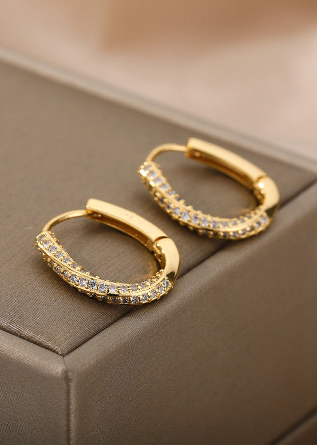 Celeste Earrings | Gold Silver Zirconia Cute Hoop Earrings - Gold - Earrings